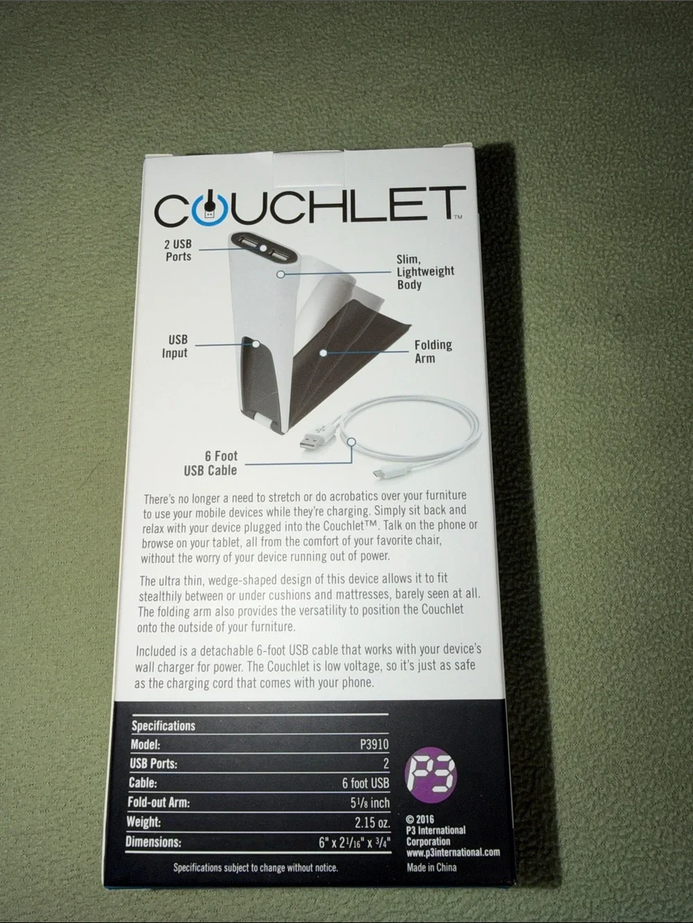 Couchlet Dual USB Charging Outlet - White by